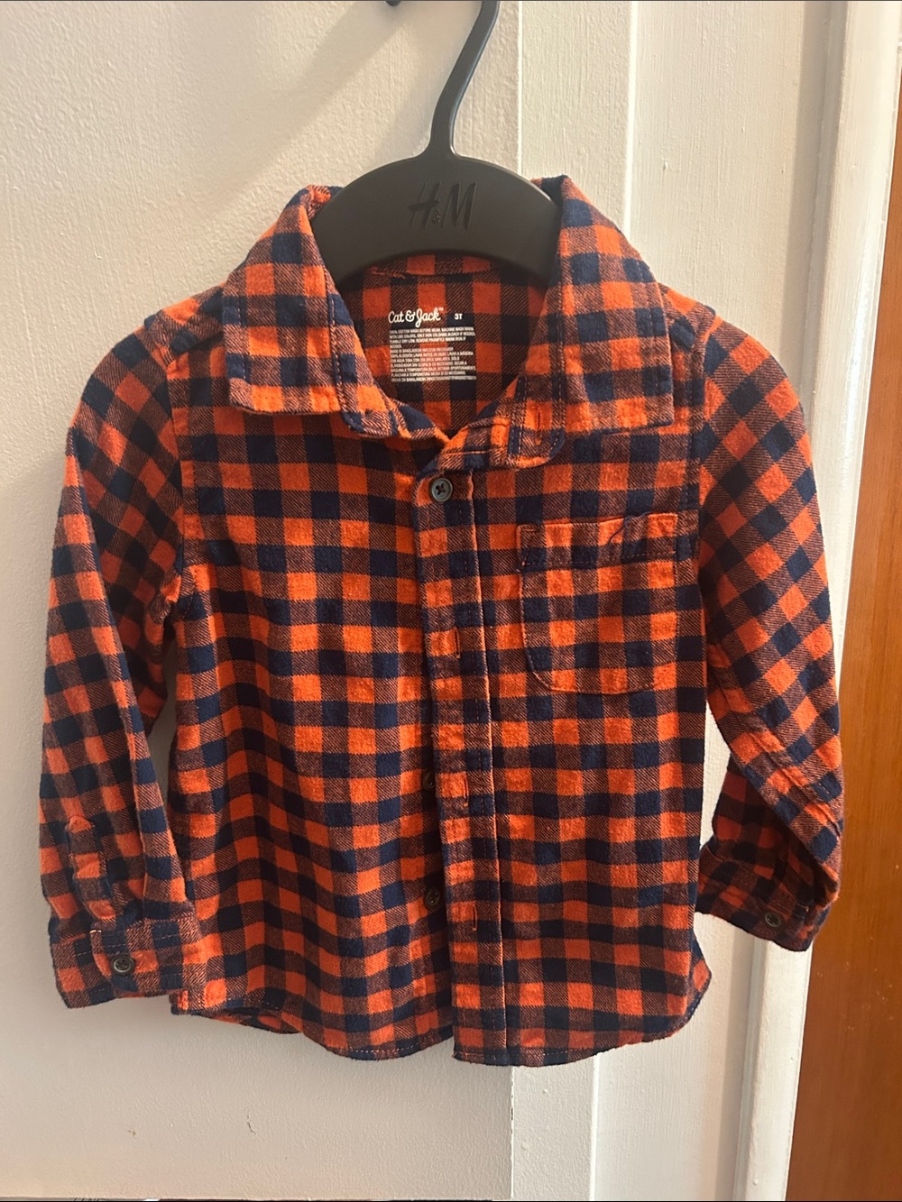 Cat & Jack Orange and Navy Plaid Button-Down Shirt
